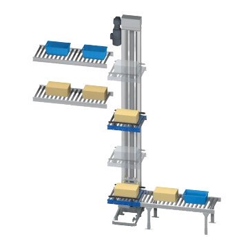 Vertical Conveyor moving boxes between levels